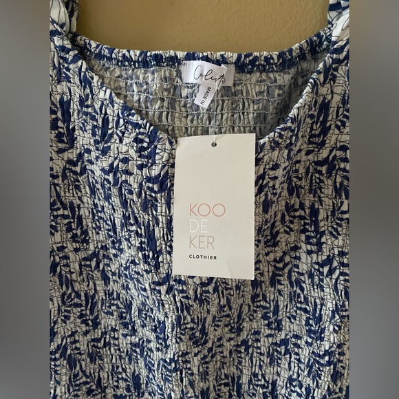 KOO DE KER Modest Floral Dress smocked bodice, & short sleeves Blue/White Size L - Picture 4 of 16